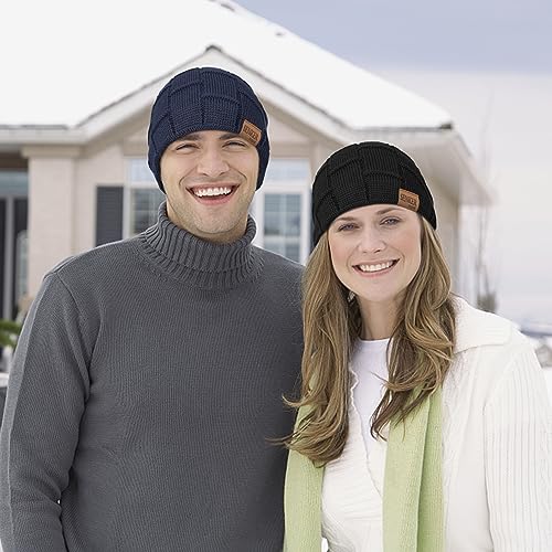 Senker Fashion 2 Pcs Winter Slouchy Beanie Hats for Men, Warm Mens Beanies - color: Black Navy Blue
