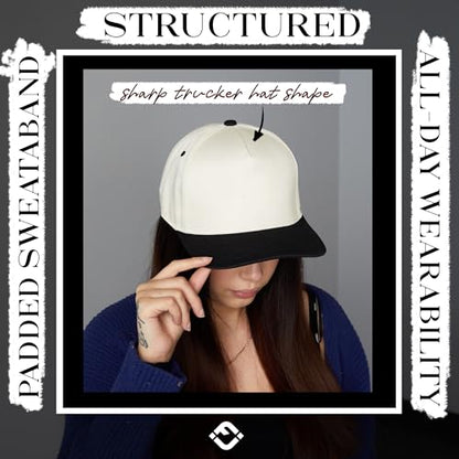 Funky Junque Adult Trucker Snapback Hat 2-Tone Baseball Cap - color: Black/Beige
