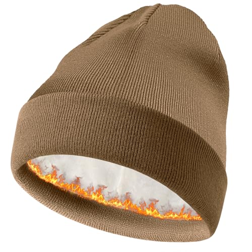 ROYBENS Warm Wool Beanie for Men Women, Thick Fleece Lined Knit Winter Hat - color: 1pcs-light Coffee