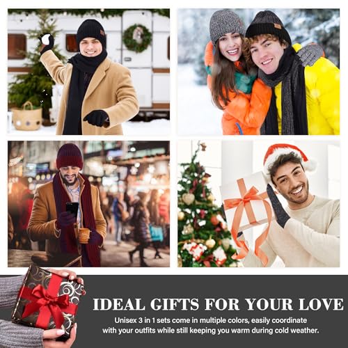 FZ FANTASTIC ZONE Mens Winter Beanie Hat and Scarf Touchscreen Gloves Sets - color: Black & White
