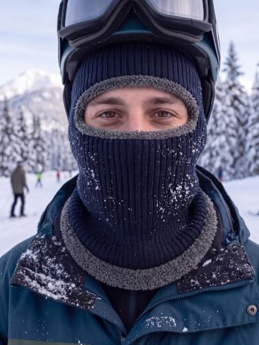 Blulu Ski Knitted Mask for Men,1 Hole - color: Navy Blue, size: Medium
