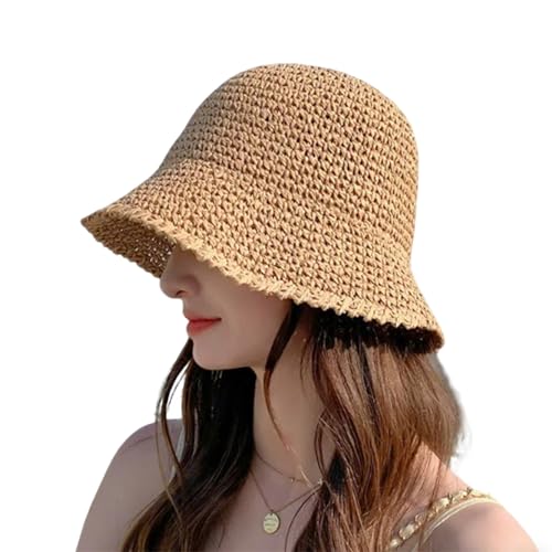 Womens Beach Straw Hats Floppy Wide Brim Crotchet Sun Hat Foldable Packable Summer Outdoor Vacation Travel - color: Khaki 2