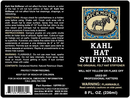 Bickmore Kahl Hat Stiffener Spray for Felt & Fabric Hats Clear