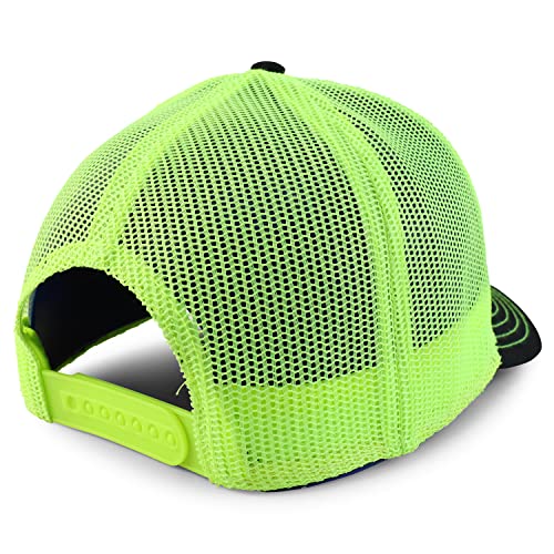 Armycrew Oversize XXL Low Profile Two Tone Mesh Back Trucker Baseball Cap - color: Black Neon Yellow