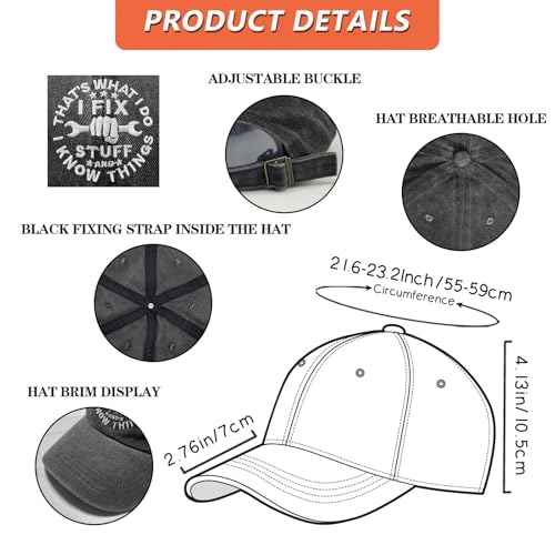 Embroidered Leather That's What I Do I Fix Stuff and I Know Things Hat for Men Dad Husband Uncle Adjustable Baseball Cap - color: E-fix Stuff-new-06