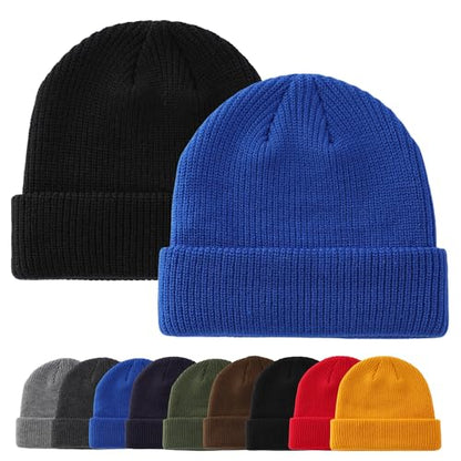 Connectyle 2 Pack Classic Cuffed Beanie Hat for Men & Women Warm Winter Knit Hat Thick Beanies Skull Cap Acrylic Watch Cap - color: Black+royal Blue