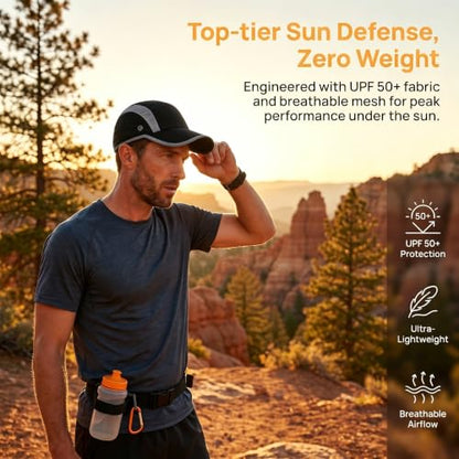 Solaris UPF 50+ Running Cap Mesh Baseball Hat Foldable Unisex - color: Black, size: Standard