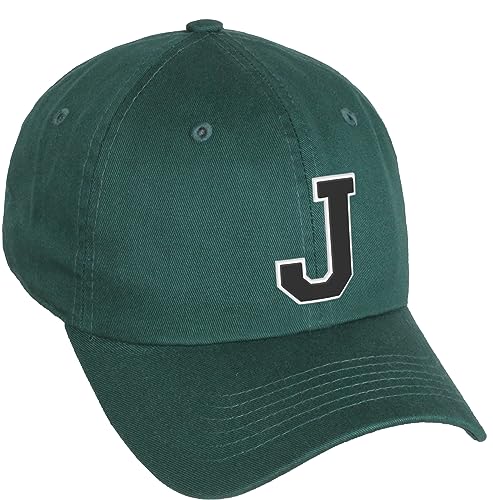 Daxton Classic 3D Varsity White Black Initial A to Z Letters Baseball Cap Dad Hat - color: Hunter Green, style: Letter J