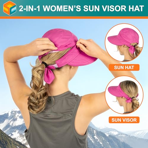 SUN CUBE Womens Sun Hat UV Protection Wide Brim Zip-Off Golf Visor - color: Rose