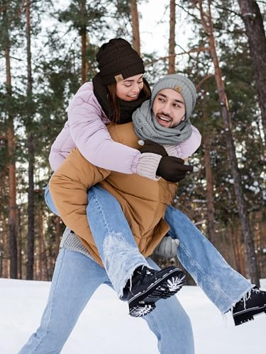 LOROME Winter Beanie Hat Scarf Gloves, Warm Fleece Knit Neck Scarf Set Gift - color: Coffee