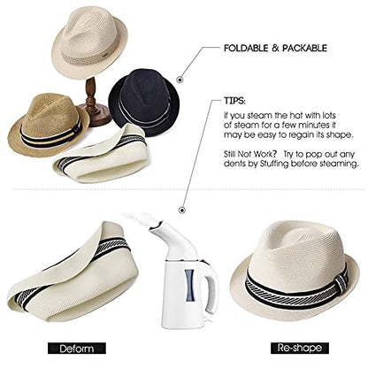 Comhats Oversize XXL Men Summer Straw Fedora Sun Hat Panama Derby Packable - color: White-azura, size: X-Large