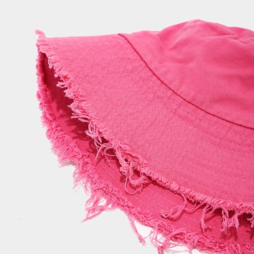 Quanhaigou Frayed Unisex Sun Hats, Fashion Beach Bucket Hat for Men Women,Summer Outdoor Boy's Girls Boonie Cap - color: Vintage Rose Red