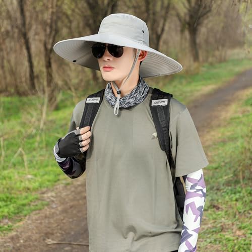 Wide Brim Sun Hat for Men Women UV Protection Bucket Fishing Hats - color: Light Gray