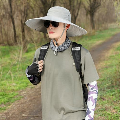 Wide Brim Sun Hat for Men Women UV Protection Bucket Fishing Hats - color: Light Gray