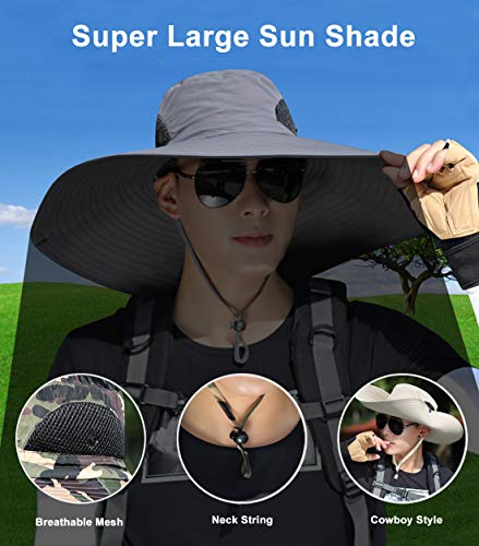 HUAMULAN Men Women 6" Wide Brim Sun Protection Hat Summer Fishing Hats - color: Hn002-qianhui