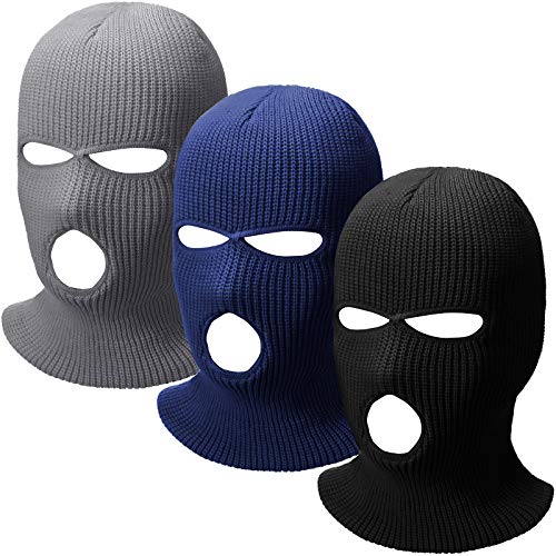 3 Pieces 3 Hole Ski Mask Knitted Full Face Cover Adult Balaclava Knit Ski Face Cover Thermal Knitted Head Wrap for Men Women - color: Black, Gray, Navy Blue