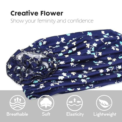 Alnorm Flower Design Chemo Hair Loss Caps Cancer Headwear for Women - color: Blue Green