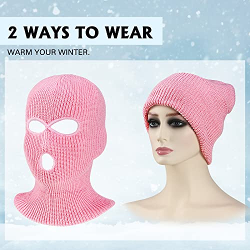 3 Hole Balaclava Ski Mask Cover Winter Knitted - color: Pink