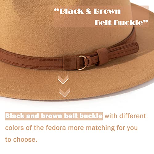 Lisianthus Men & Women Vintage Wide Brim Fedora Hat - color: Camel, size: Large