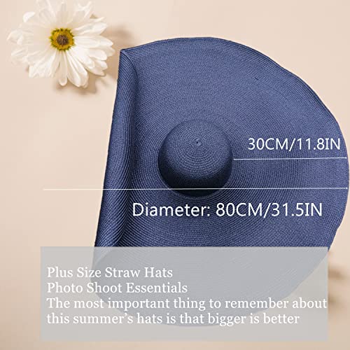 Oversized Beach Straw Hats for Women Floppy, Extra Large Sun Visor Hat Wide Brim Summer Roll Up Big Beach Hat Women Foldable - color: Diameter 80cm Black