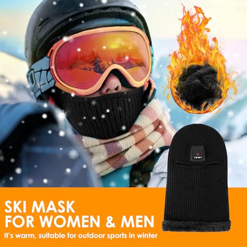 Winter Balaclava Knitted Ski Mask with LED Light - Fleece Lined Full Face Cover Windproof Snow Mask for Skiing, Motorcycling - color: Navy Blue