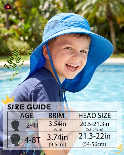 Home Prefer UPF50 Wide Brim Kids Sun Hat Neck Flap Boys Girls Sun Protection Hat for Beach Fishing - color: Royal Blue, size: 4-8 Years