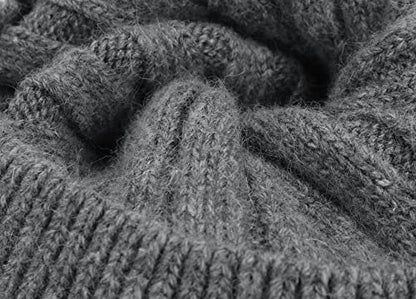 Women Real Fur Pom Pom Winter Ribbed Cuffed Knit Beanie Hat - color: Darkgrey 3