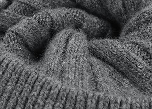 Women's Winter Ribbed Cuffed Beanie Skull Cap with Genuine Raccoon Fur Pom - color: Rc Charcoal