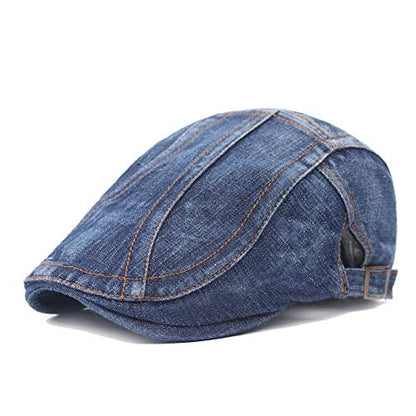 Quanhaigou Unisex Denim Newsboy Hats Flat Ivy Gatsby Cabbie Driving Berets Hat Cotton Dad Cap for Men Women - color: Jean Blue