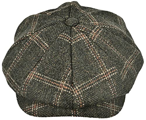 Mens Newsboy Cap High Woolen Tweed Gatsby Hat Ivy Cabbie Flat Golf Cap for Fathers Women Unisex - color: Plaid Green, size: 7-7 1/8