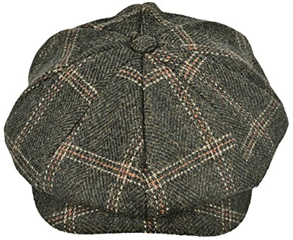 Mens Newsboy Cap High Woolen Tweed Gatsby Hat Ivy Cabbie Flat Golf Cap for Fathers Women Unisex - color: Plaid Green, size: 7-7 1/8
