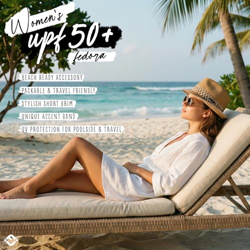 Funky Junque Short Brim Fedora Packable Sun Hat for Women - color: Brown