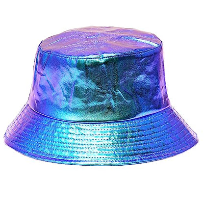 Rave Bucket Hat for Women & Men - Cute Bucket Hats - Festival Hat Adjustable 50+ SPF Protection Rave Accessories - color: Metallic Purple