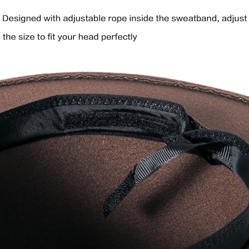 Felt Wide Brim Fedora Hats for Women Men, with Band Belt Buckle, Adjustable - color: P04 Mocha Brown