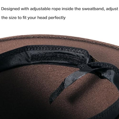 Felt Wide Brim Fedora Hats for Women Men, with Band Belt Buckle, Adjustable - color: P04 Mocha Brown