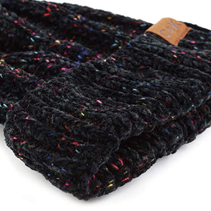Women and Men Beanie Daily Winter Oversized Thick Stretchy Knitted Pom Pom Beanie Fleece Lined Beanie Hat - color: 3. Chenille Black