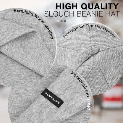 HAMUNI Slouchy Beanie for Women Men Soft Cotton Chemo Hats Double-Layer Warm Beanie Cap for Daily Wear & Transitional Seasons - color: Black+white+grey