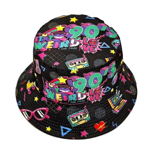 Bucket Hat for Women Men,Travel Sun Beach Cap,Unisex Fishing Outdoor Boonie - color: Vintage 90s