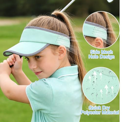 Kids Sun Visor Hats for Girls Boys Reflective Sports Hats Summer Beach Running Tennis Golf Caps Age 8-14 - color: Reflective Strip-mint