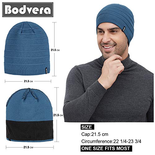 Mens Winter Beanie Hat Warm Knit Cuffed Plain Toboggan Ski Skull Cap (3 Patterns) - color: C4-blue