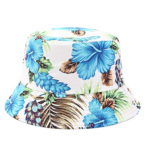 Unisex Print Double-Side-Wear Reversible Bucket Hat - color: Blue Flower