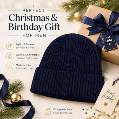 Oversize M/L/XL/XXL Merino Wool Beanie Hat for Men & Women - color: Navy, size: Medium-Large