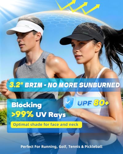 Sun Visor Hats for Women Men - Wide Brim Quick Dry Adjustable Hat - color: Black