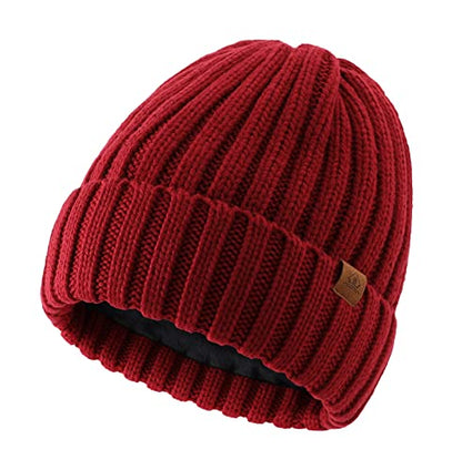 Home Prefer Mens Winter Hat Wool Fleece Lined Knit Beanie Hat Warm Stocking Caps - color: Red