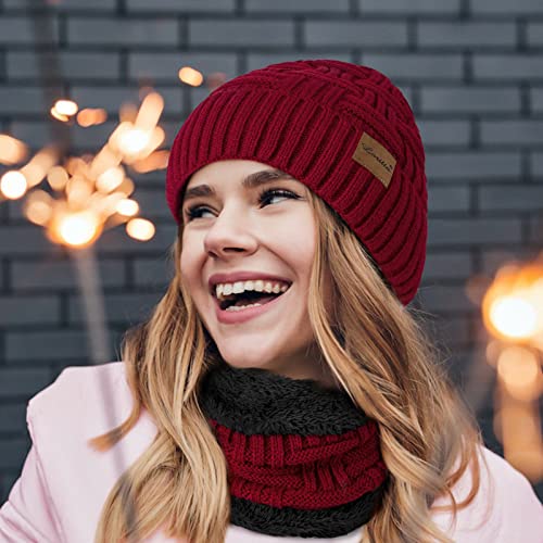 Loritta 3-Pieces Winter Hats for Women Warm Scarf Touchscreen Gloves - color: Wine