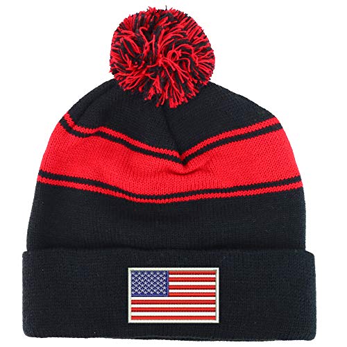 Trendy Apparel Shop White American Flag Two Tone Pom Striped Long Beanie Hat - color: Black Red