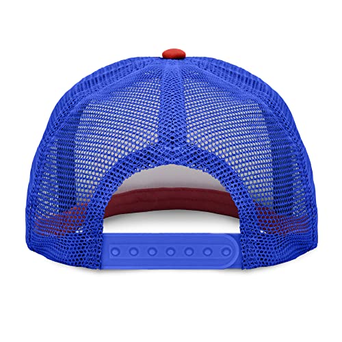 DALIX Flat Billed Trucker Hat Mesh Back S M L Adjustable Cap Solid Two Toned Snapback - color: Red-white-royal, size: One Size