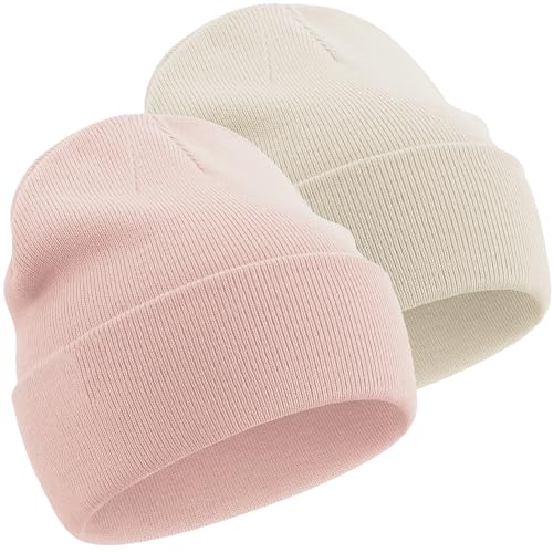 100% Cotton Beanie Hats for Women Men Winter Knit Hats Skull Cap - color: 2 - Beige, Pink