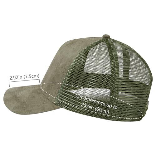 Suede Curved Brim Trucker Cap Adjustable Snapback Hat Mesh Back Breathable for Men Women 2 Pack SH03 - color: Pack of 2, Olive Green & Black