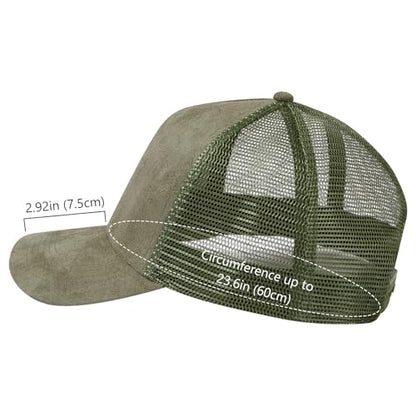 Suede Curved Brim Trucker Cap Adjustable Snapback Hat Mesh Back Breathable for Men Women 2 Pack SH03 - color: Pack of 2, Olive Green & Black